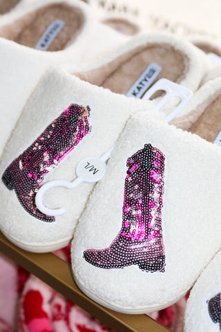 Pink Sequin Boots Slippers